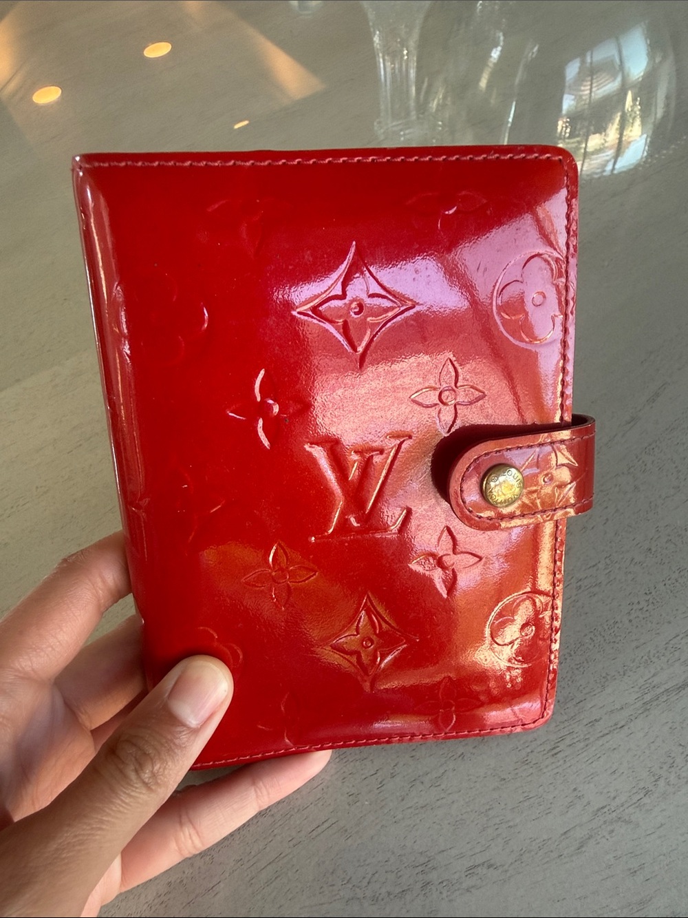 Louis Vuitton Monogram Vernis Agenda PM Red Patent Planner Wallet